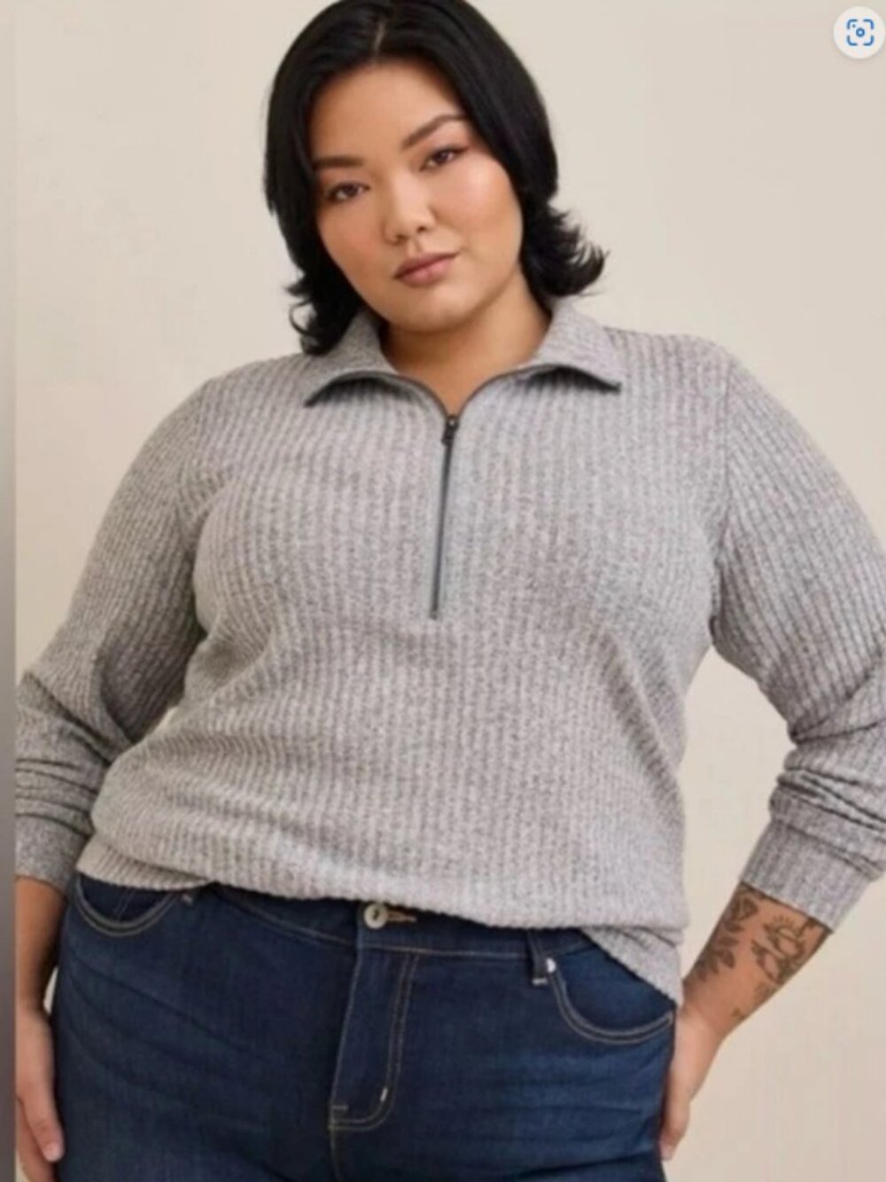 WOMENS TORRID RELAXED FIT SUPER SOFT RIBBED ZIP SWEATSHIRT IN SIZE 1